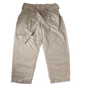 LOFT Tan Cropped Paperbag Waist Pants